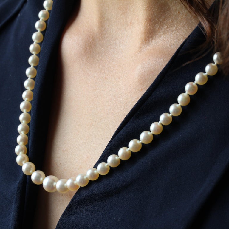 1950s Cultured Round White Pearl Necklace For Sale at 1stDibs | 1950s ...