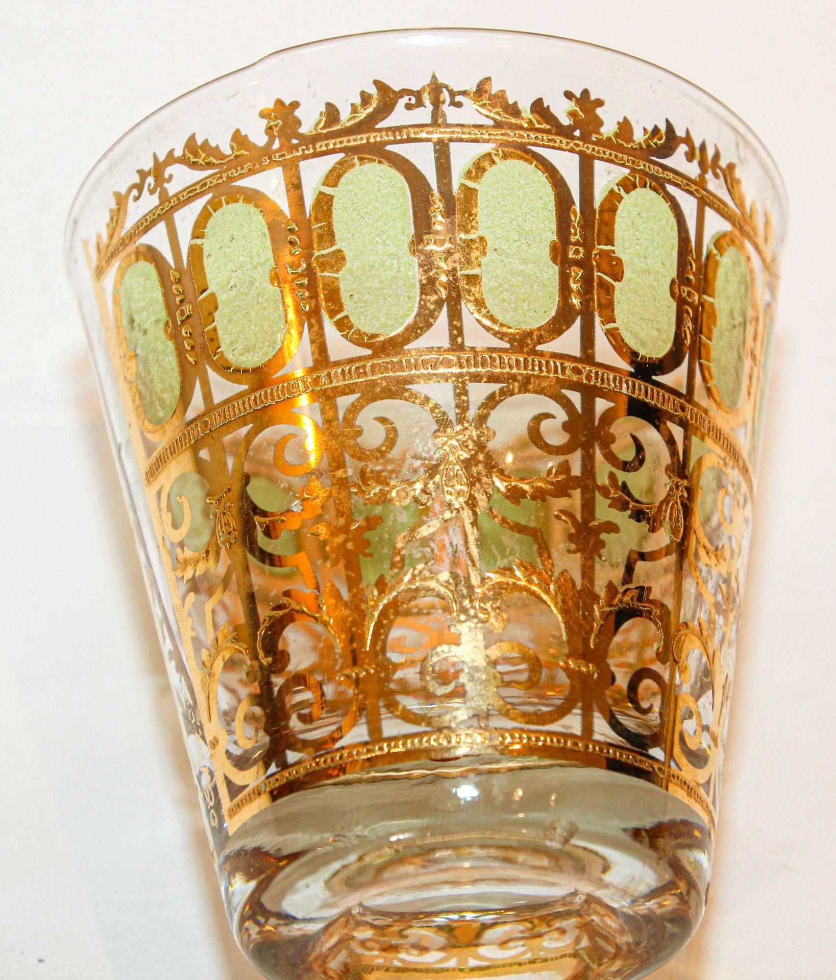 1950s Culver Ltd Valencia Pattern Barware with Green and 22 Karat Gold For Sale 3