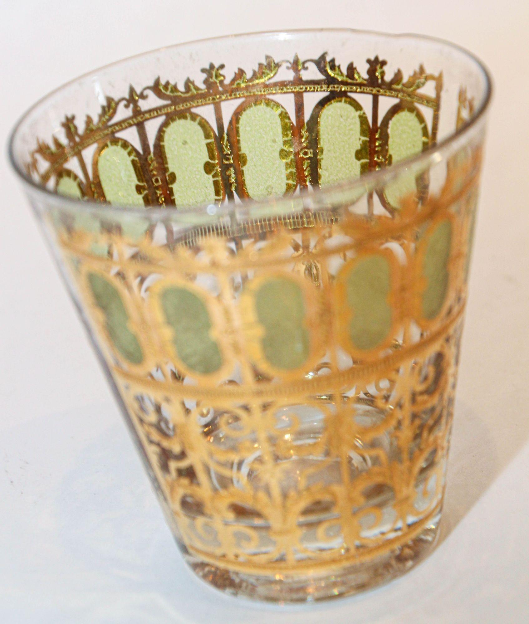 1950s Culver Ltd Valencia Pattern Barware with Green and 22 Karat Gold For Sale 4