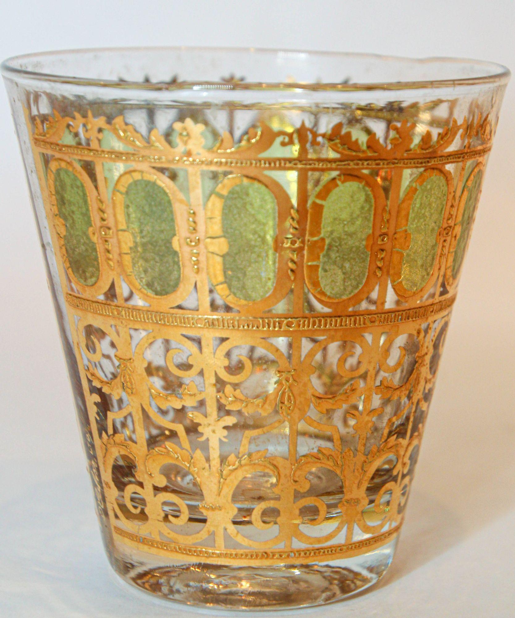 1950s Culver Ltd Valencia Pattern Barware with Green and 22 Karat Gold For Sale 5