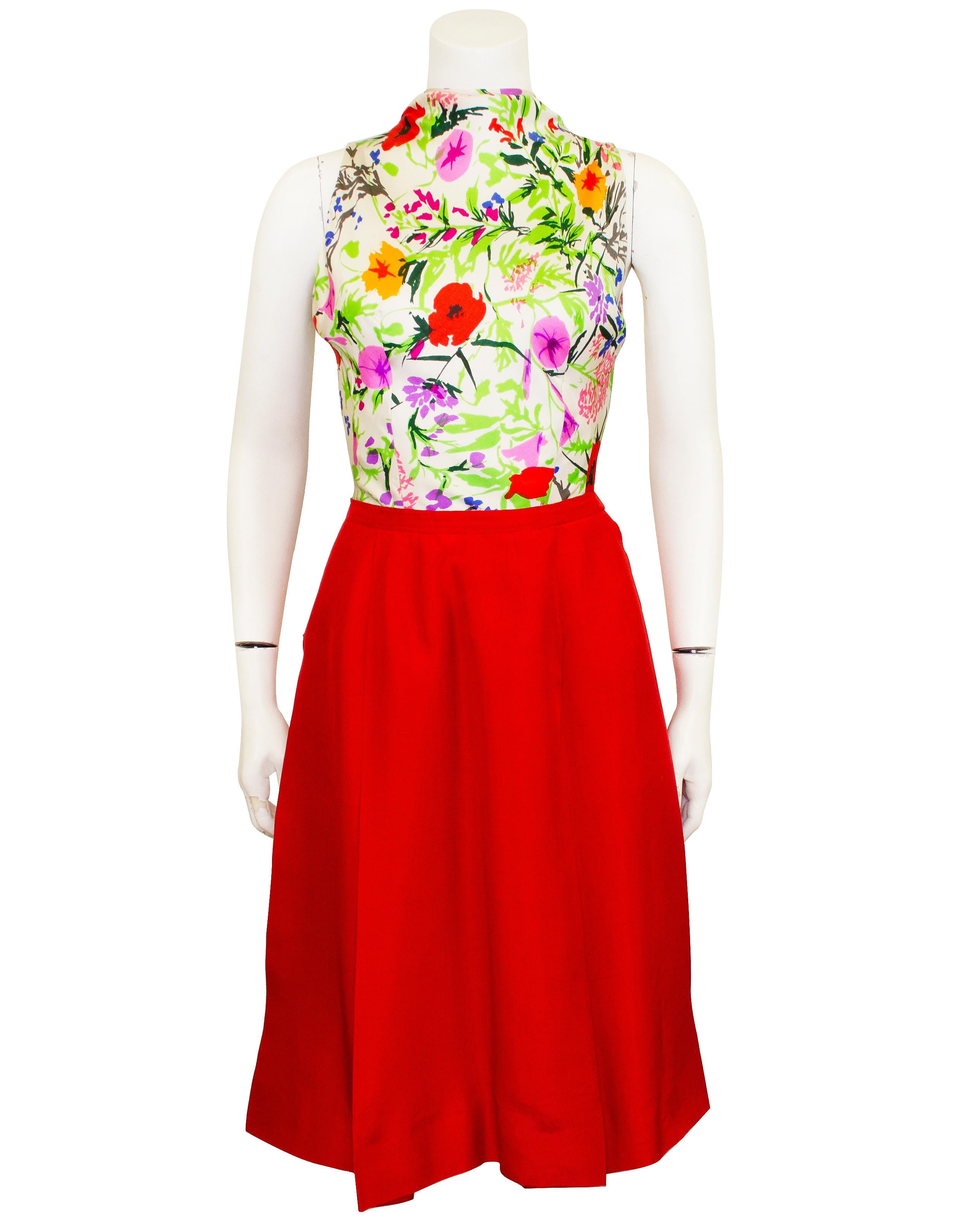 Women's 1950s Curiel Red and Floral Jacket and Dress Ensemble For Sale
