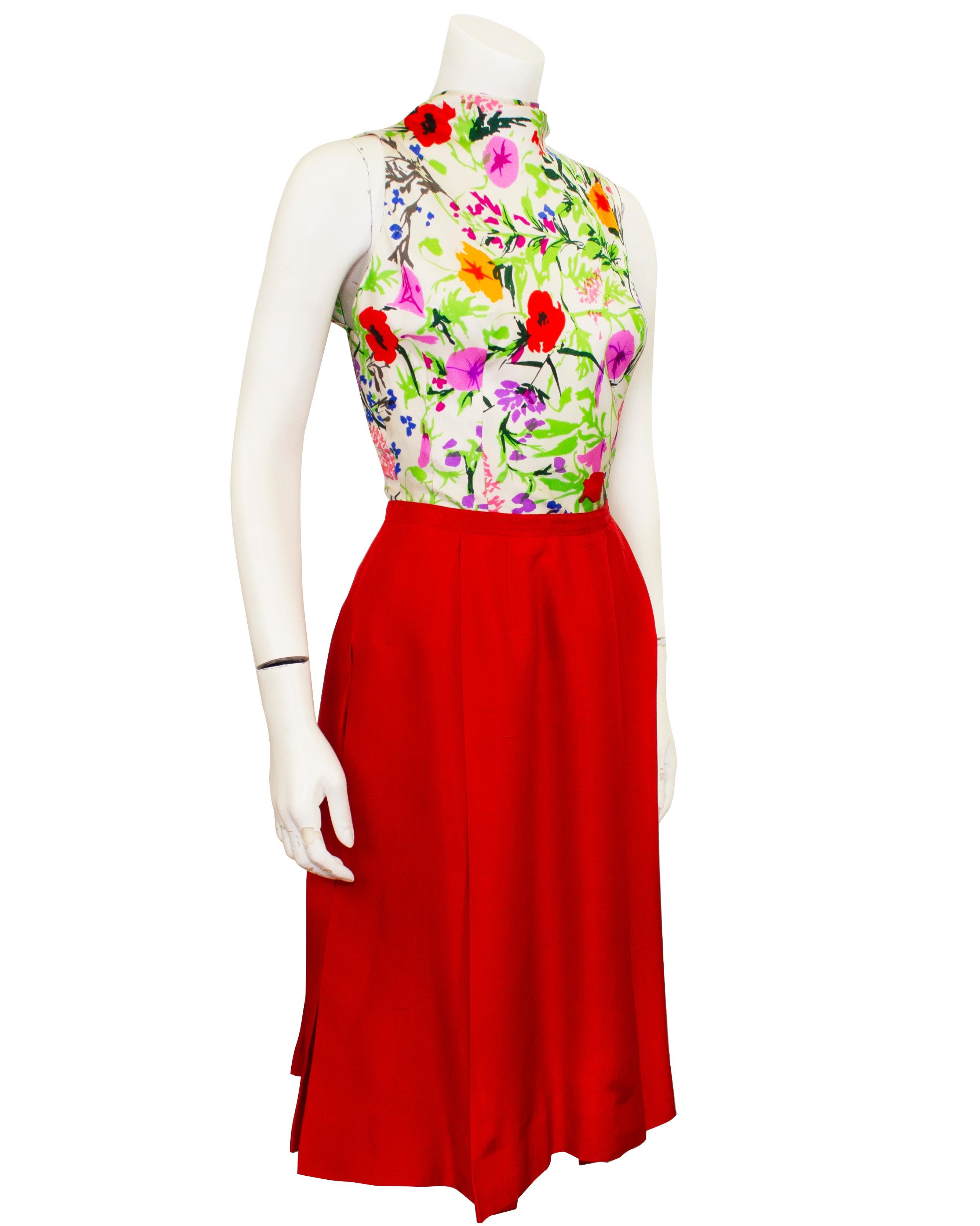 1950s Curiel Red and Floral Jacket and Dress Ensemble For Sale 1