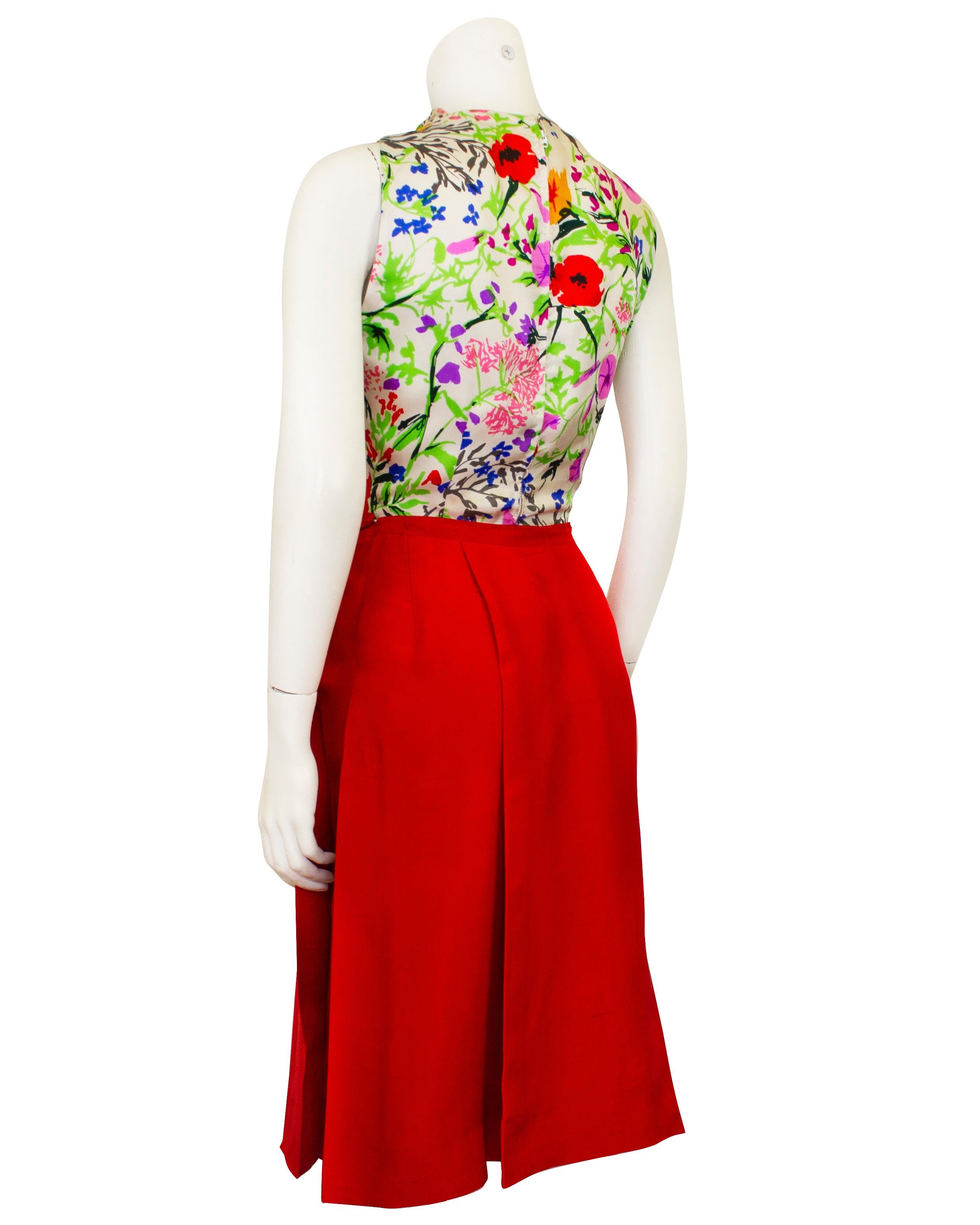 1950s Curiel Red and Floral Jacket and Dress Ensemble For Sale 2