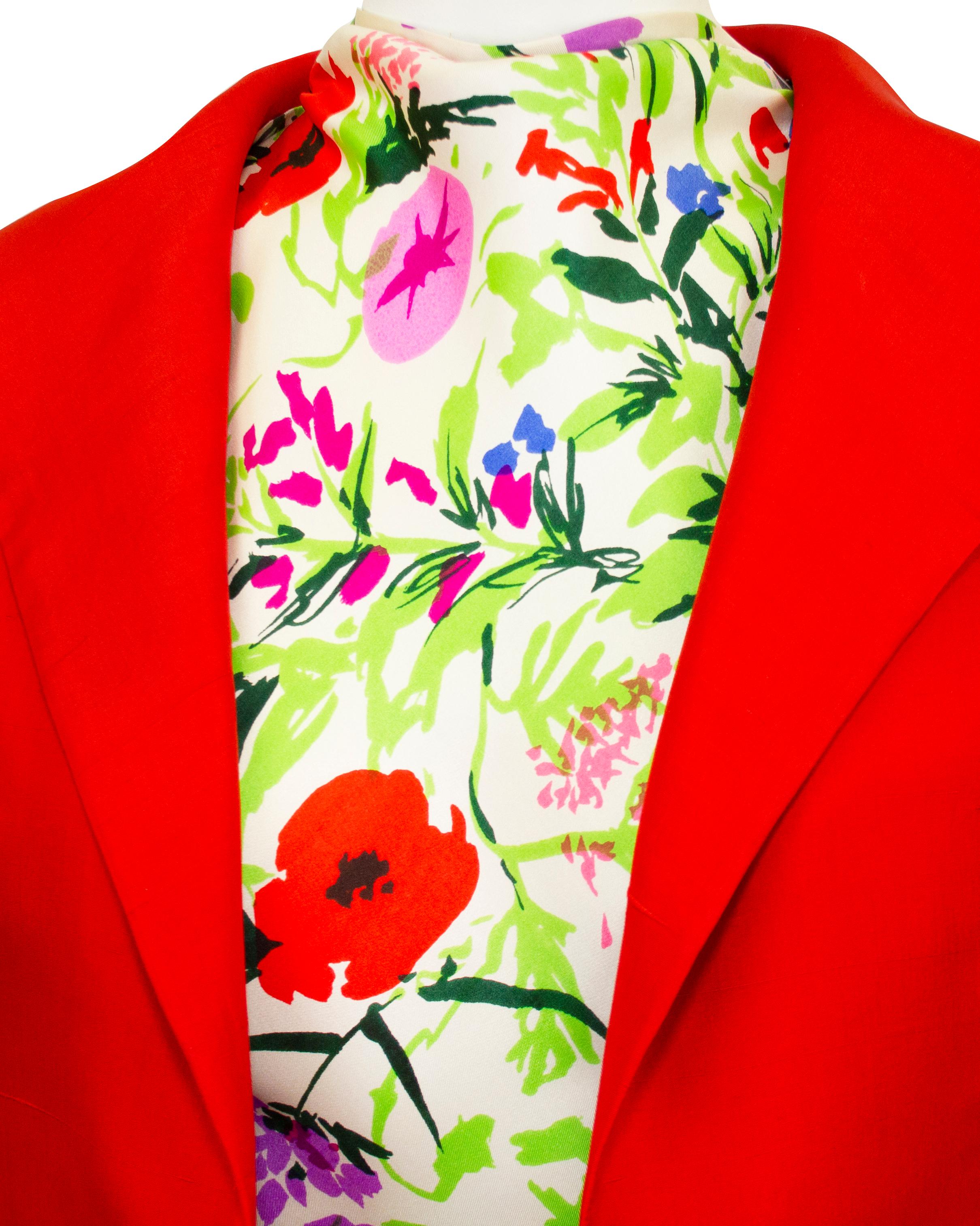 1950s Curiel Red and Floral Jacket and Dress Ensemble For Sale 4