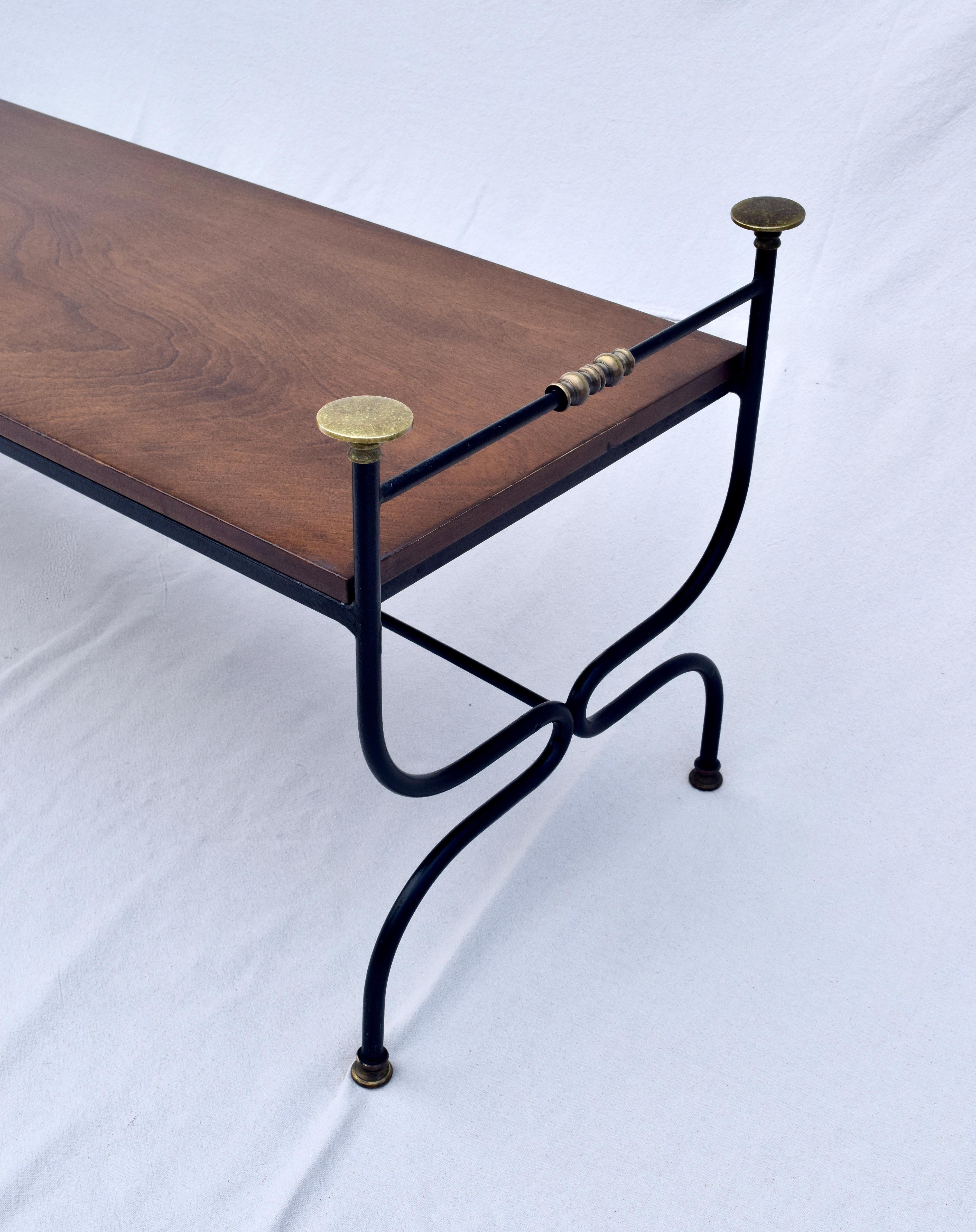 Neoclassical 1950s Curule Form Iron &, Brass Bench in the Manner of Maison Jensen