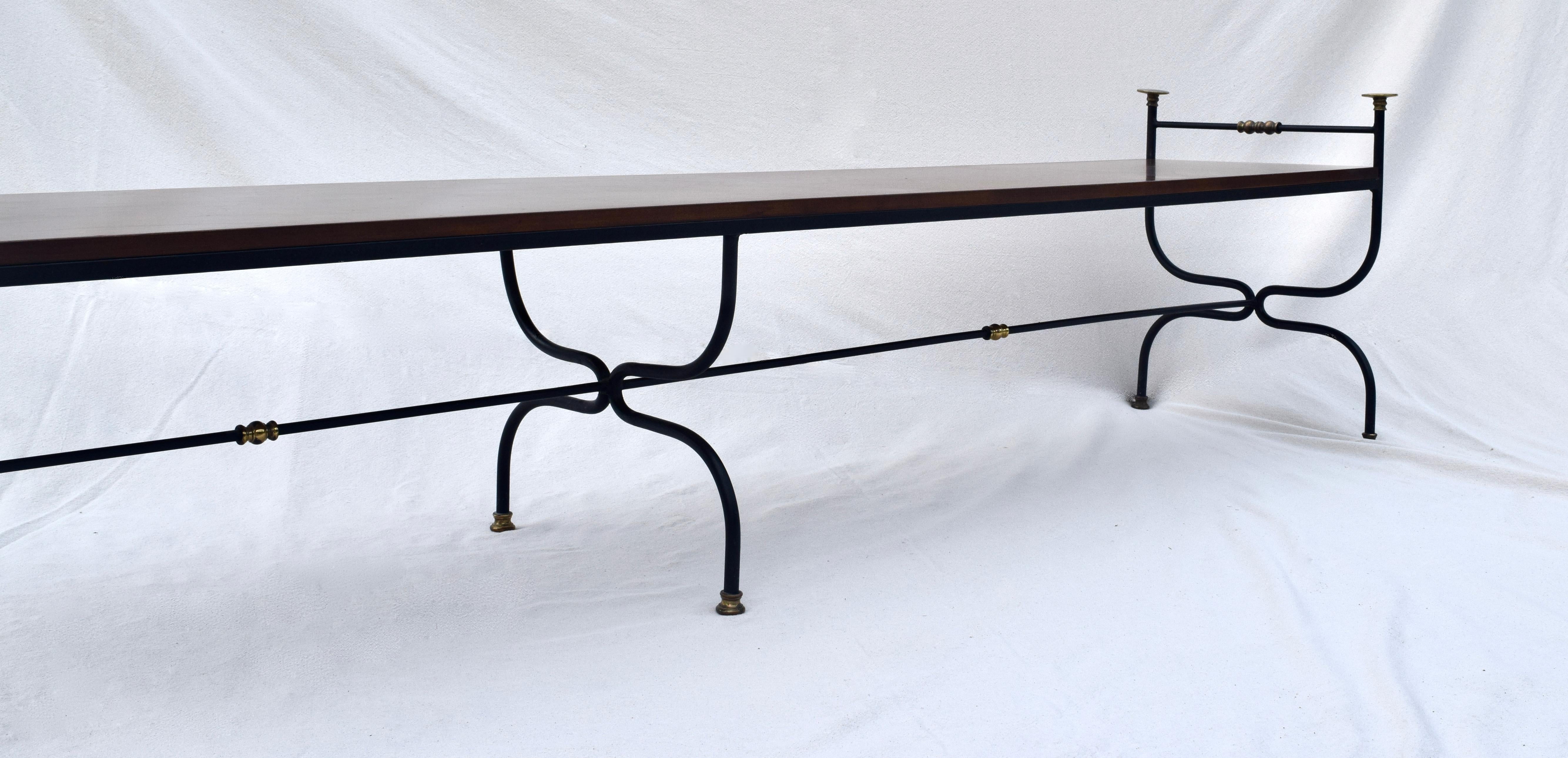 Italian 1950s Curule Form Iron &, Brass Bench in the Manner of Maison Jensen