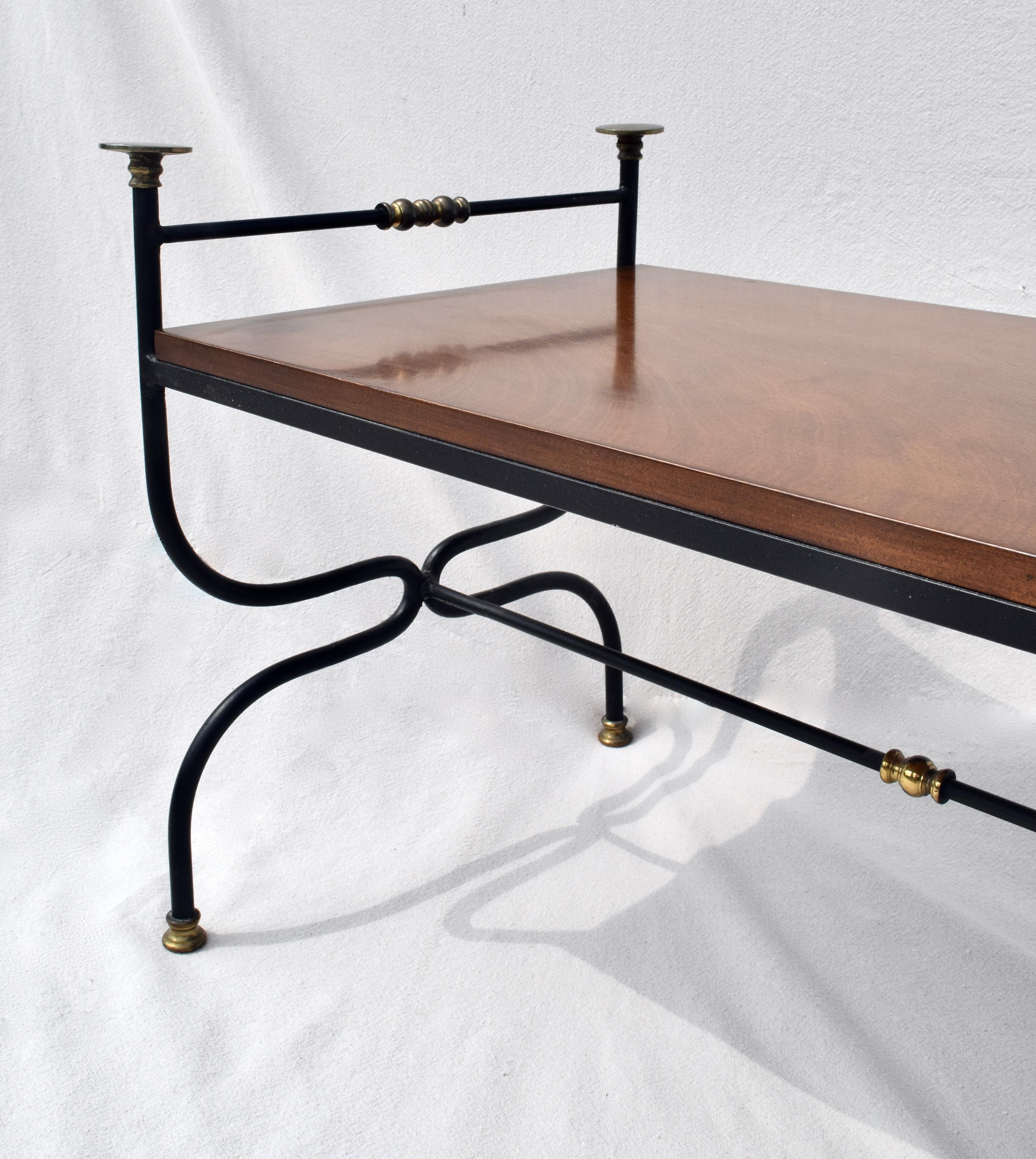 1950s Curule Form Iron &, Brass Bench in the Manner of Maison Jensen 2
