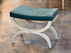 1950s Curule Stool With Teal Leather Seat