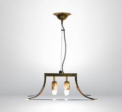 Lustre à suspension en verre incurvé et contrepoids en laiton des années 1950 Esperia Attr.