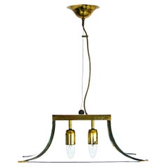 Retro 1950s Curved Glass & Brass Counterbalance Suspension Chandelier Esperia Attr.