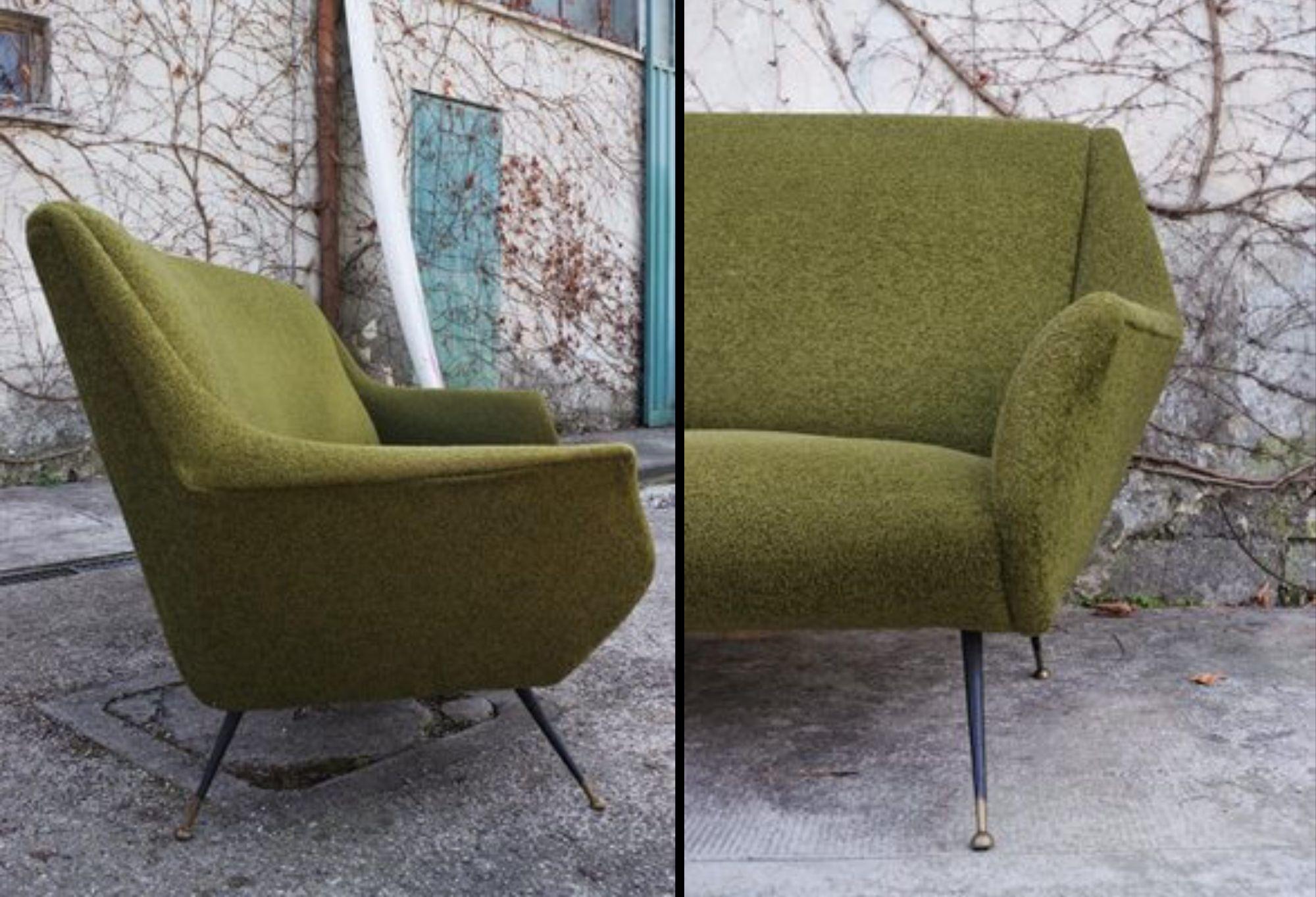 sofá curvo de algodón y lana verde de los años 50 por Gigi Radice para Minotti - Mediados de siglo en venta 5