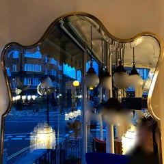 Vintage 1950s Curvy Italian Brass Mirror, Mid-Century Modern