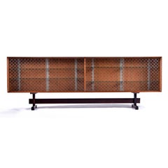 1950's Custom Made Mid-Century Modern Glass Door Mahogany Rosewood Credenza