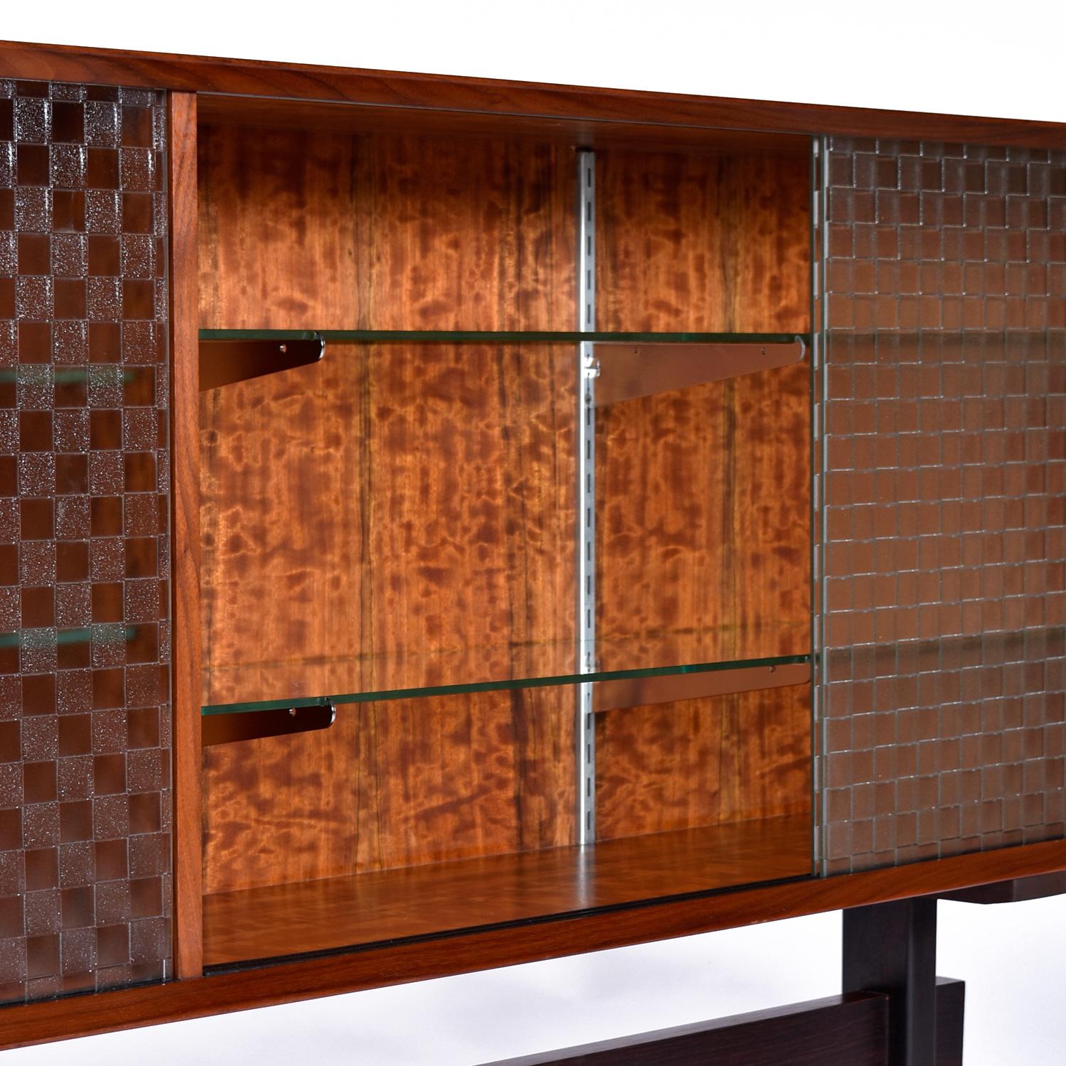 Mid-20th Century 1950's Custom Made Mid-Century Modern Glass Door Mahogany Rosewood Credenza For Sale
