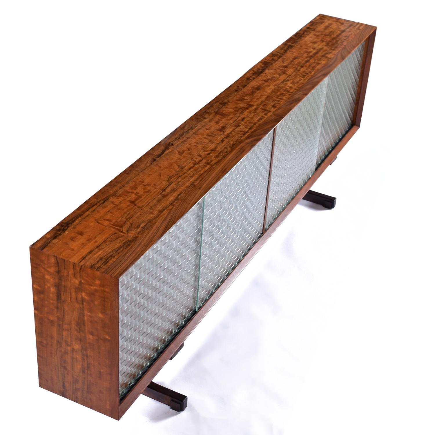 1950's Custom Made Mid-Century Modern Glass Door Mahogany Rosewood Credenza For Sale 1