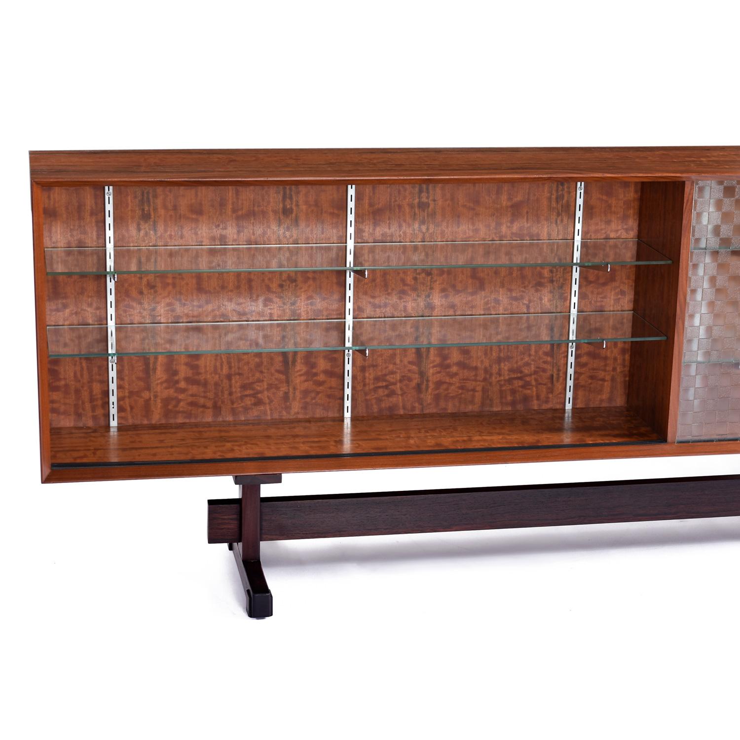 1950's Custom Made Mid-Century Modern Glass Door Mahogany Rosewood Credenza For Sale 2