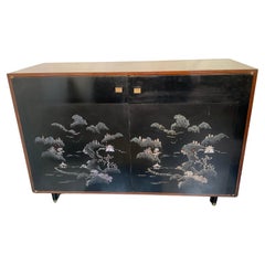 Vintage 1950s Custom Made Rosewood And Black Lacquer Chinoiserie Dresser