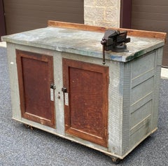 1950's Custom Made Rustic Industrial Workbench on Casters