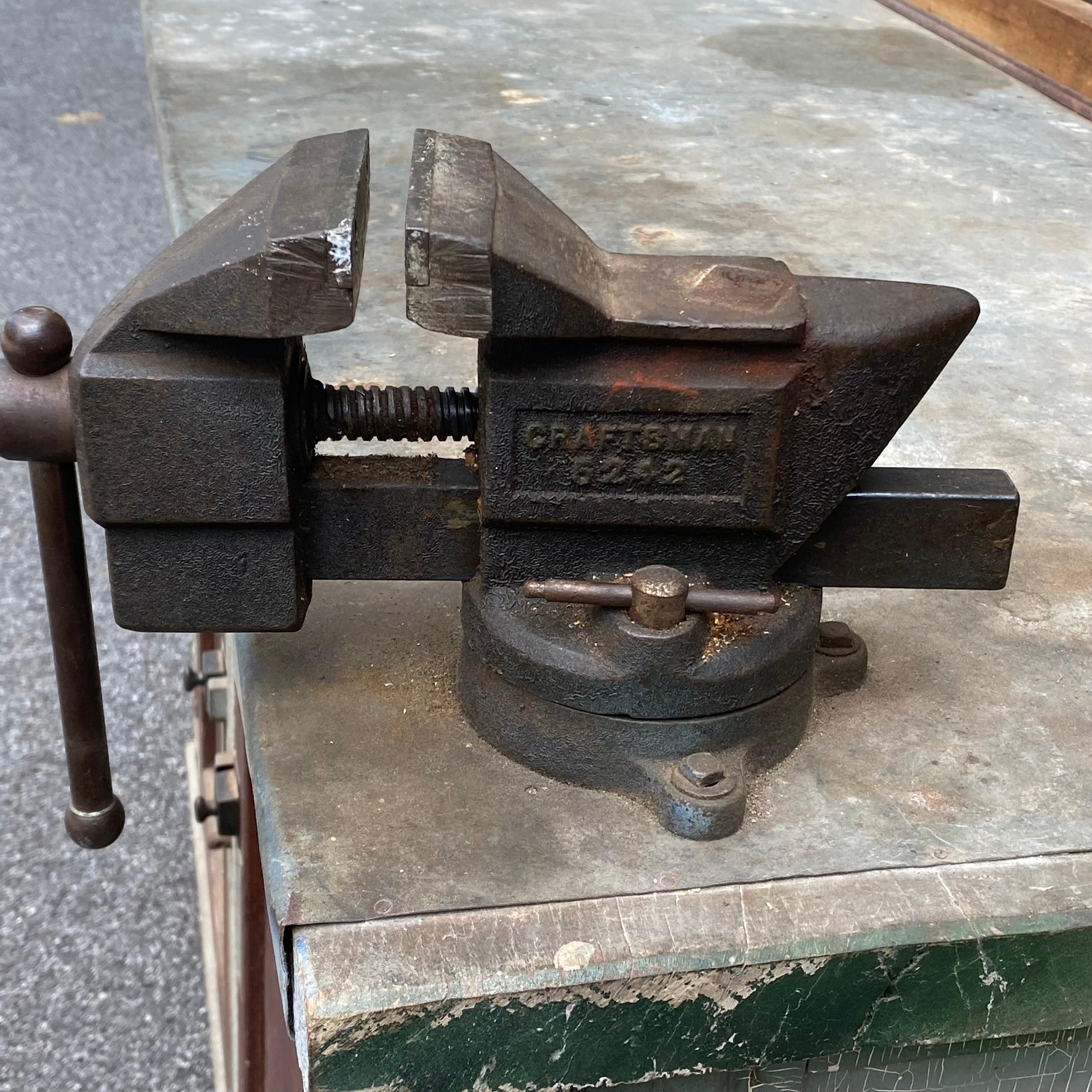 American 1950's Custom Made Rustic Industrial Workbench on Casters For Sale