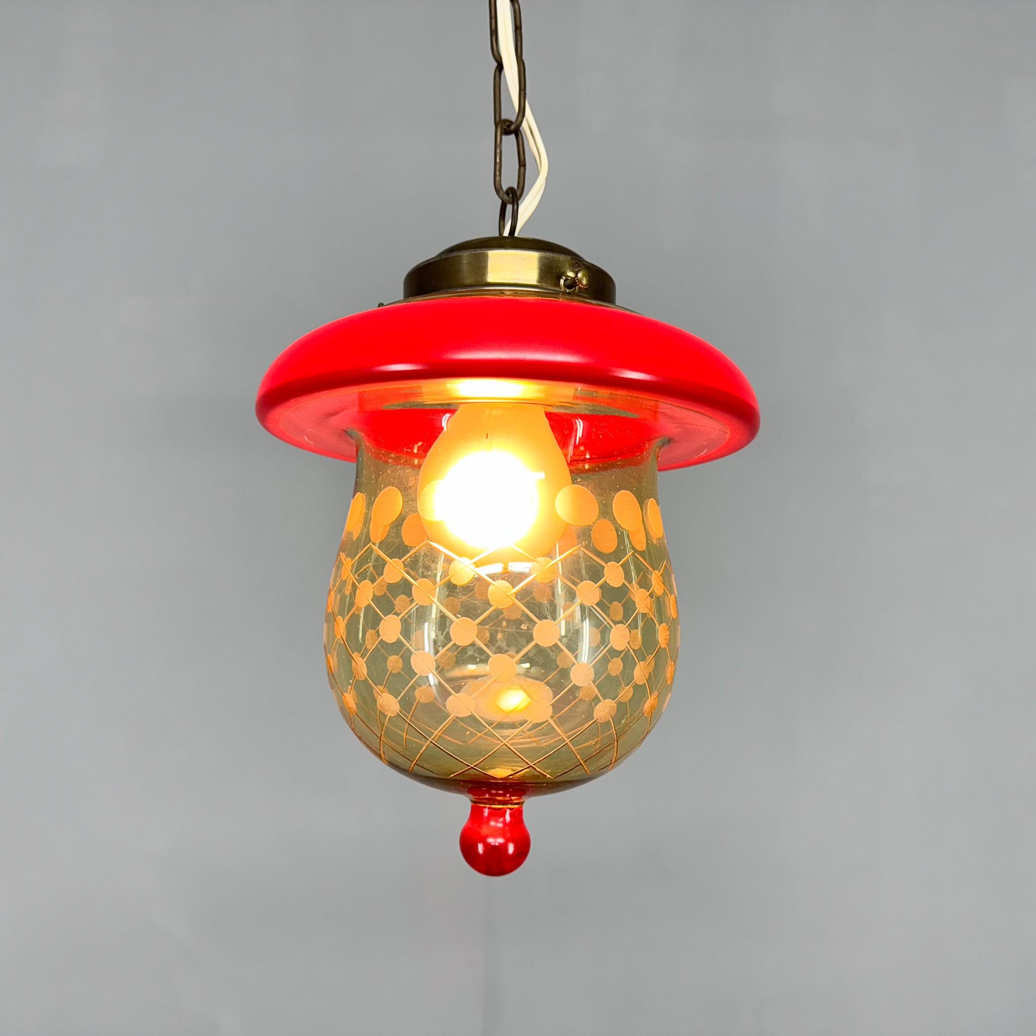 20th Century 1950's Cut Glass & Brass Mushroom Pendant Light, Germany For Sale