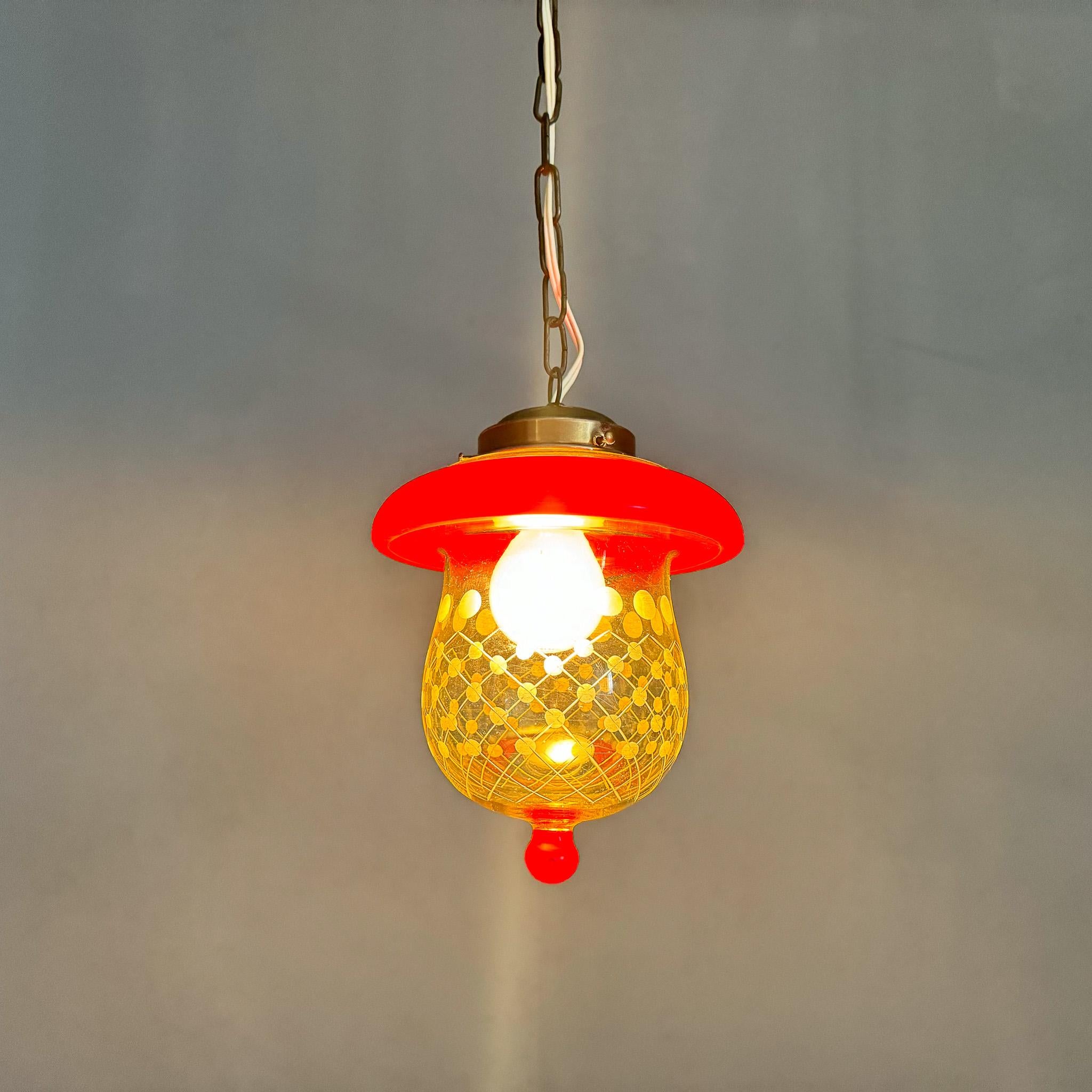 1950's Cut Glass & Brass Mushroom Pendant Light, Germany For Sale 1
