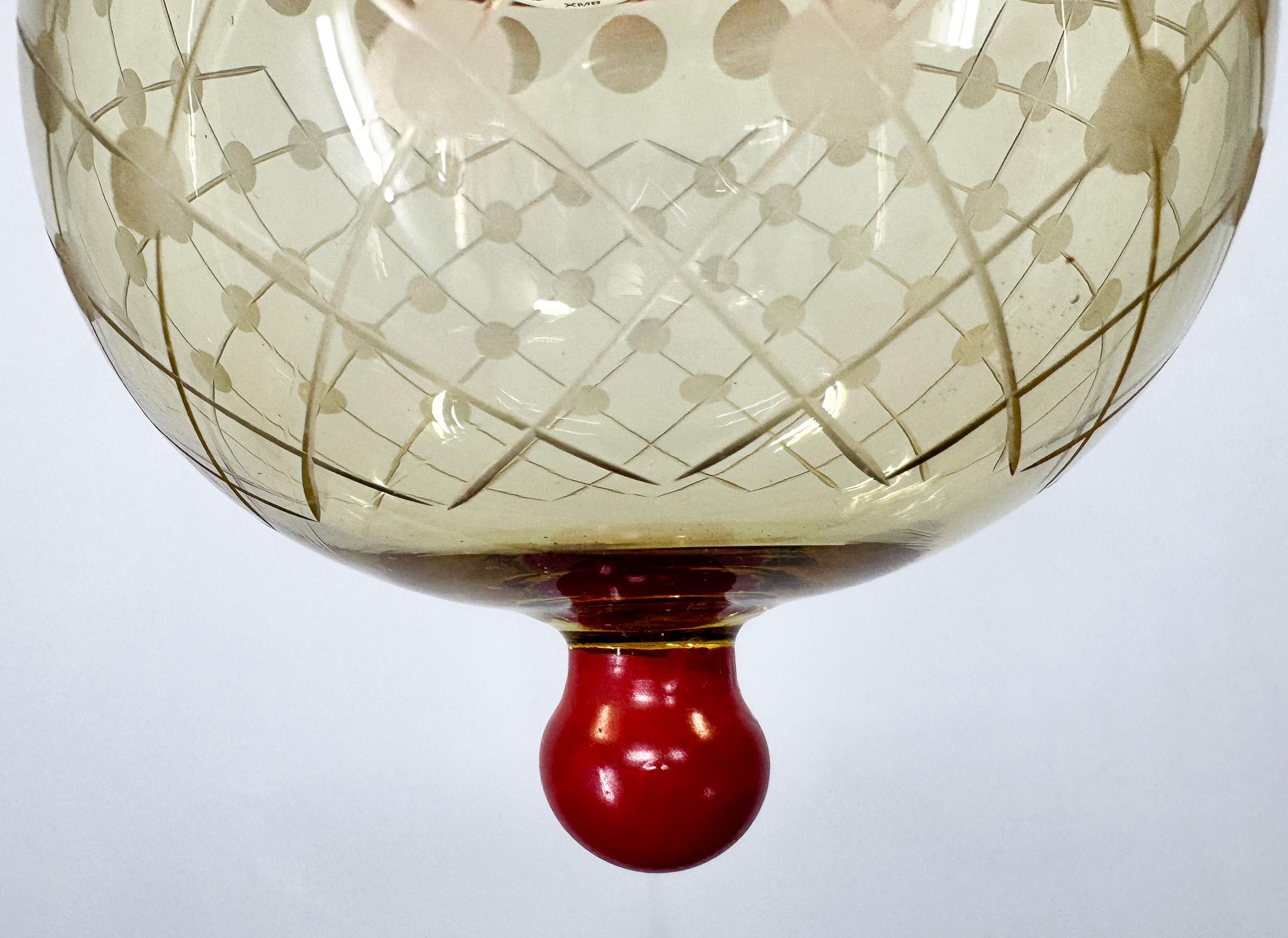 1950's Cut Glass & Brass Mushroom Pendant Light, Germany For Sale 3