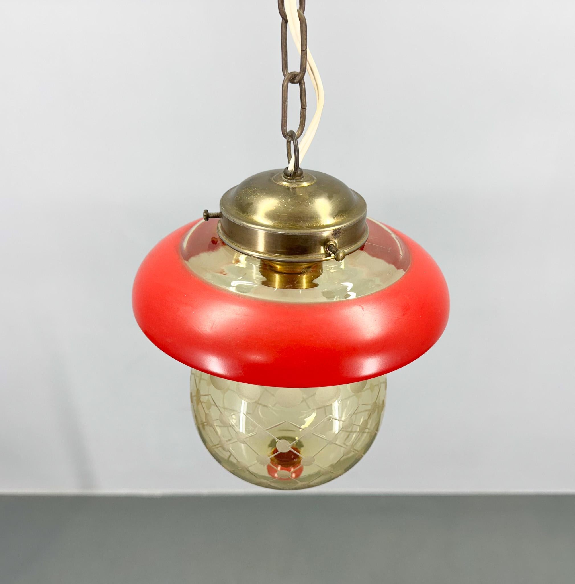 1950's Cut Glass & Brass Mushroom Pendant Light, Germany For Sale 4
