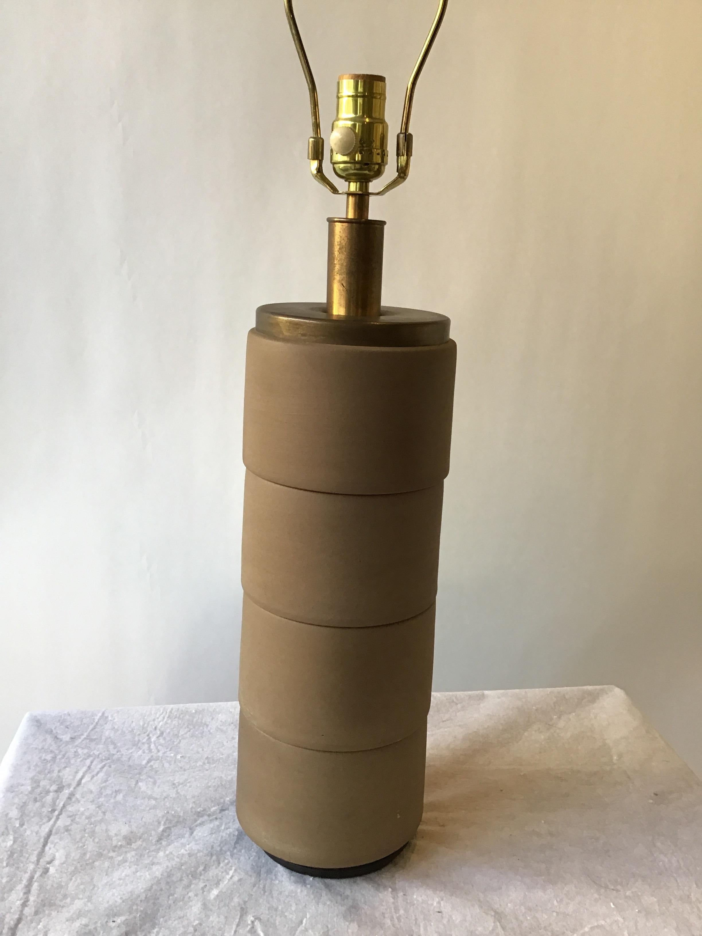 1950s Cylindrical Ceramic Lamp In Good Condition For Sale In Tarrytown, NY