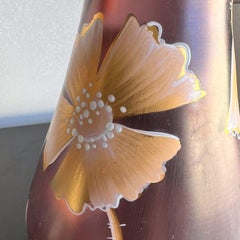 1950s Czech Art Glass Hand Painted Gold Enamel Vase