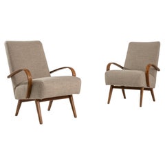 1950s Czech Beige Boucle Upholstered Armchairs, a Pair