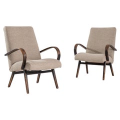 1950s Czech Beige Boucle Upholstered Armchairs, a Pair