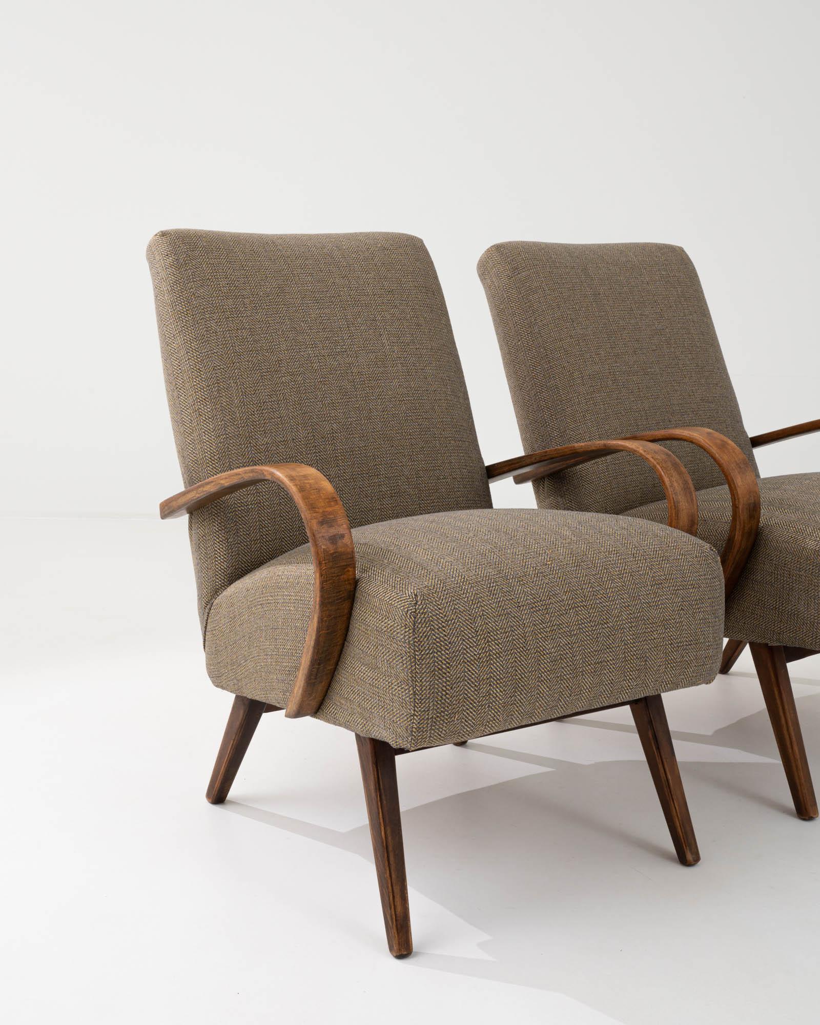 1950s Czech Beige Upholstered Armchairs, a Pair For Sale 4