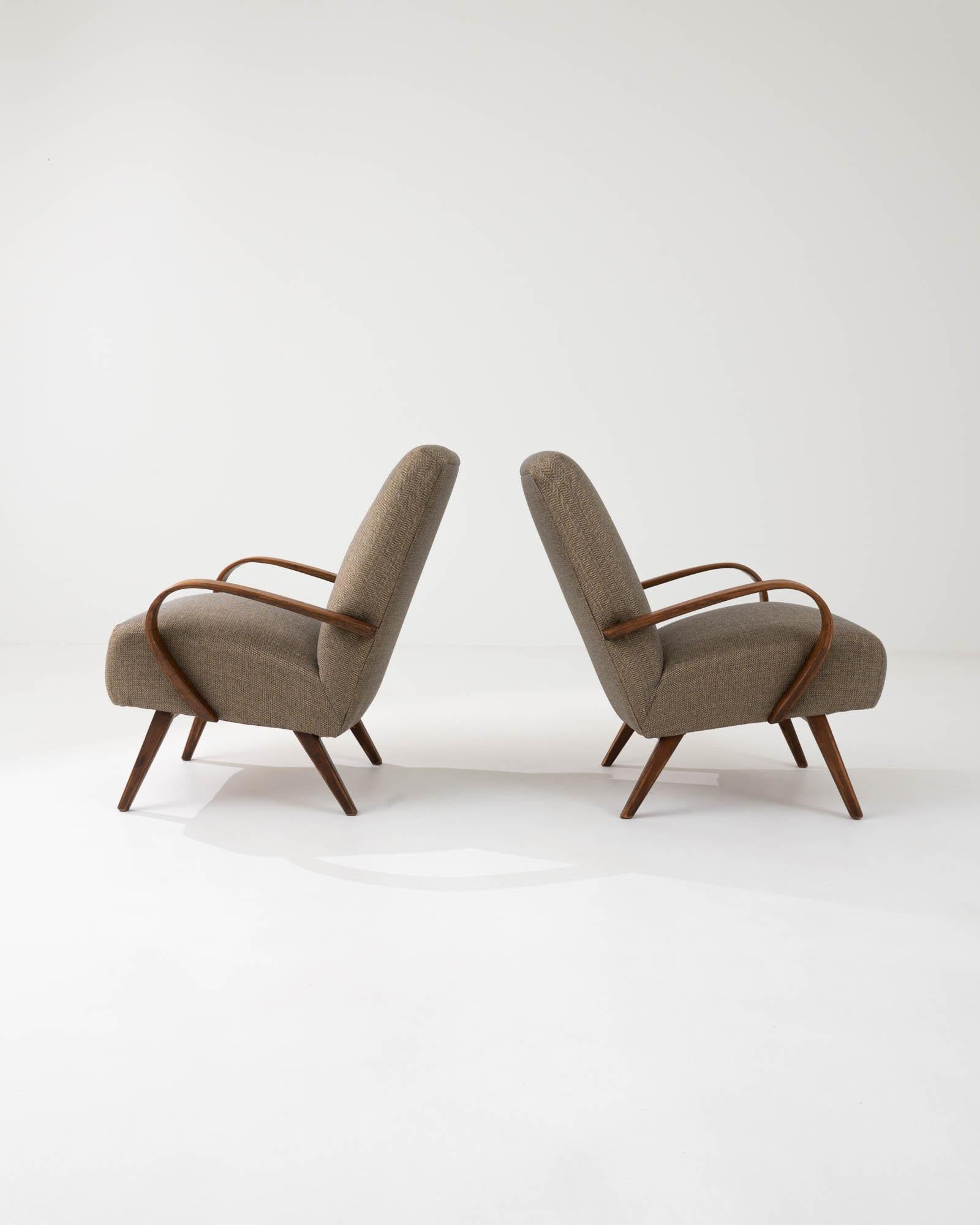 Upholstery 1950s Czech Beige Upholstered Armchairs, a Pair For Sale