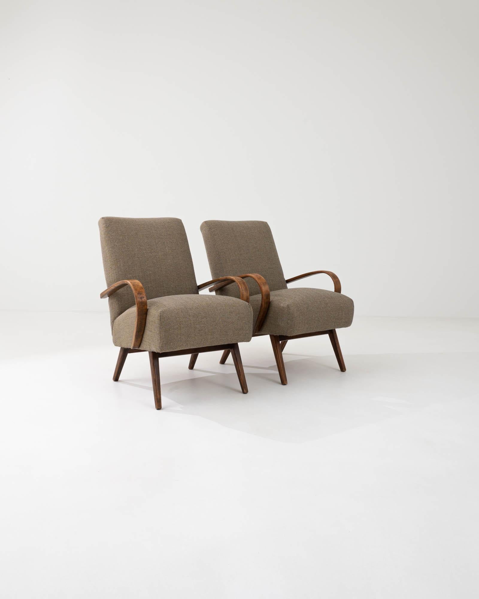 1950s Czech Beige Upholstered Armchairs, a Pair For Sale 3