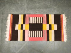 1950s Czech Geometric Wool Kilim Rug in Pink Black and Yellow