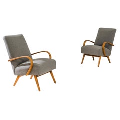1950s Czech Gray Upholstered Armchairs, a Pair