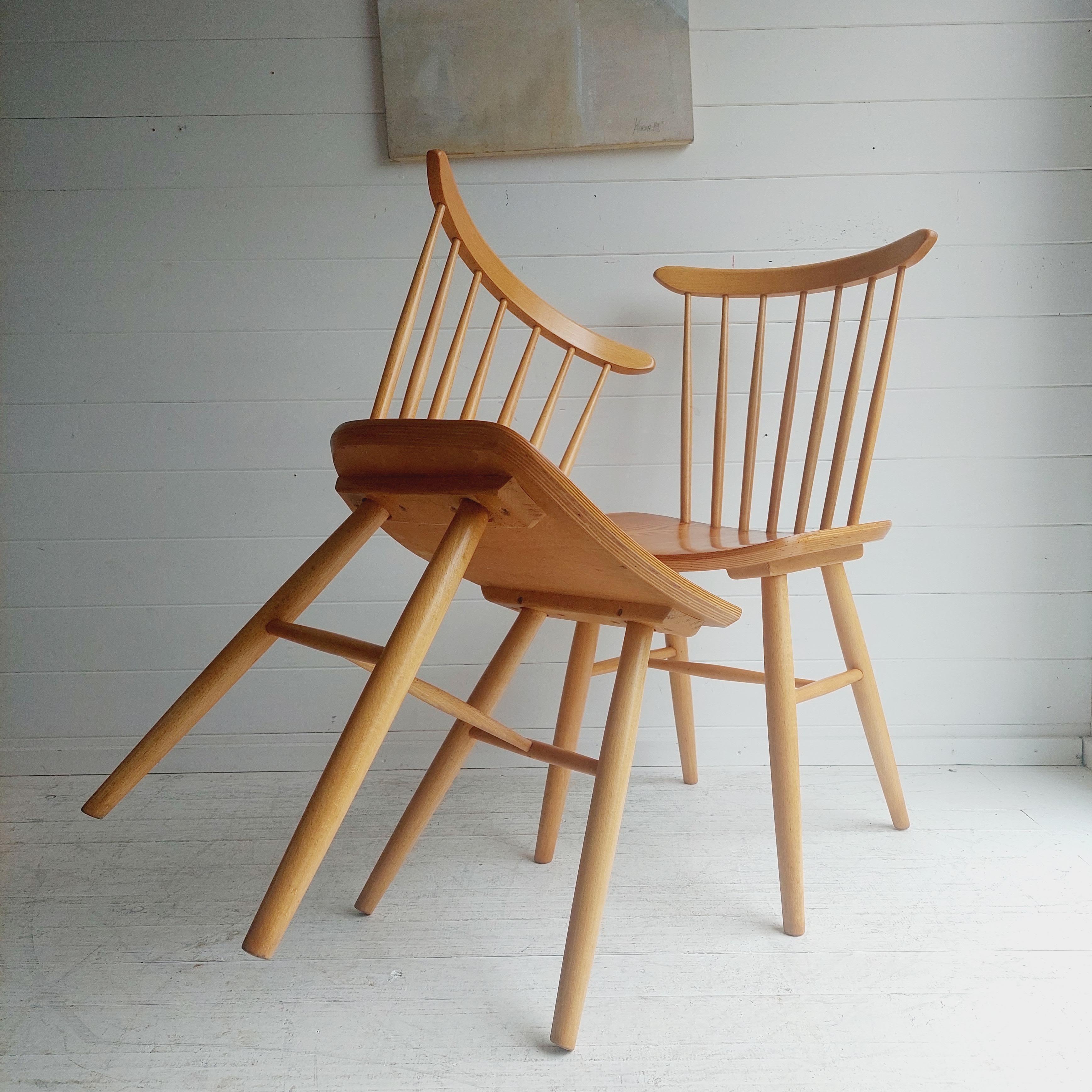  1950'S Czech Harlequin spindle back Dining Chairs By Ton Set of 2 11