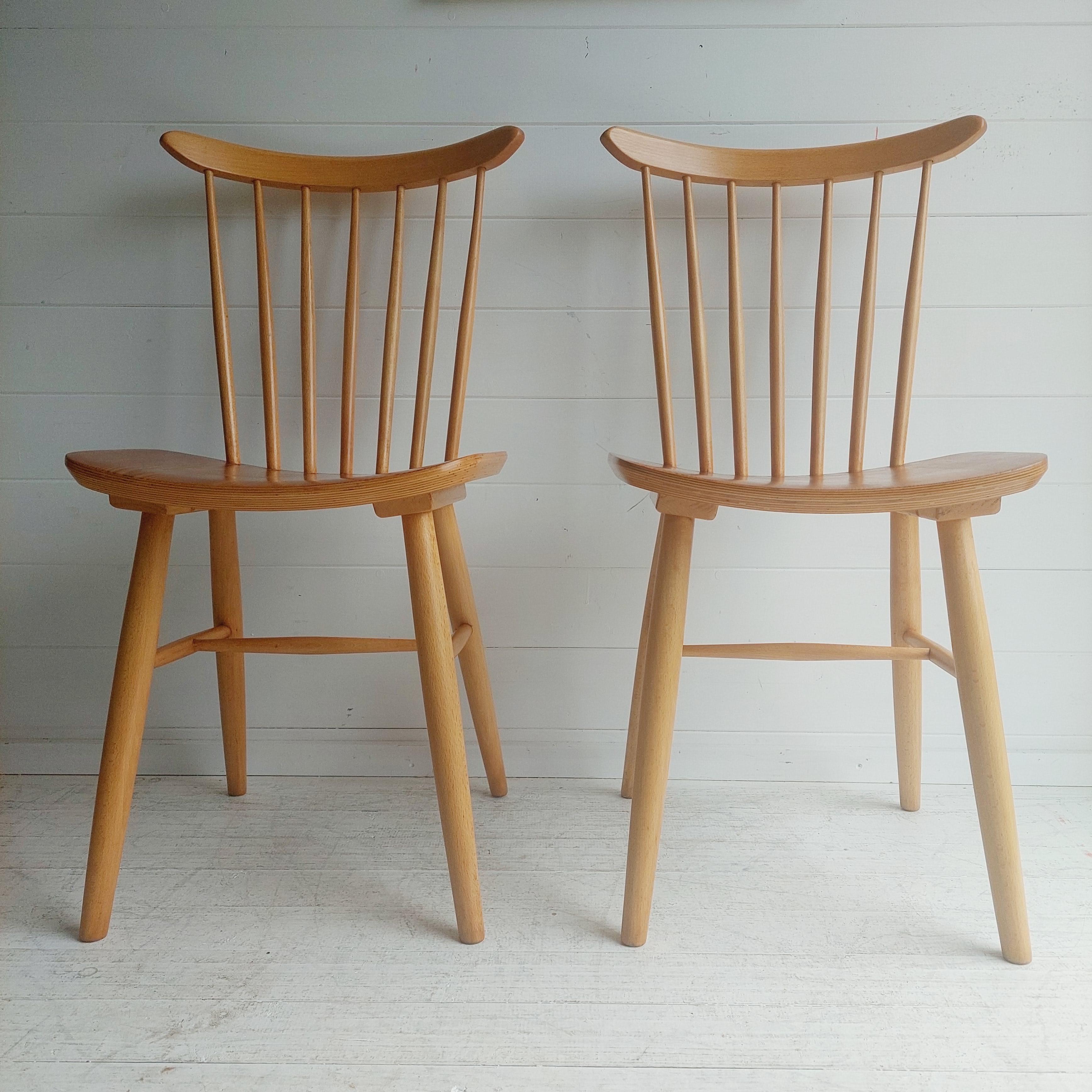 Scandinavian Modern 1950'S Czech Harlequin spindle back Dining Chairs By Ton Set of 2