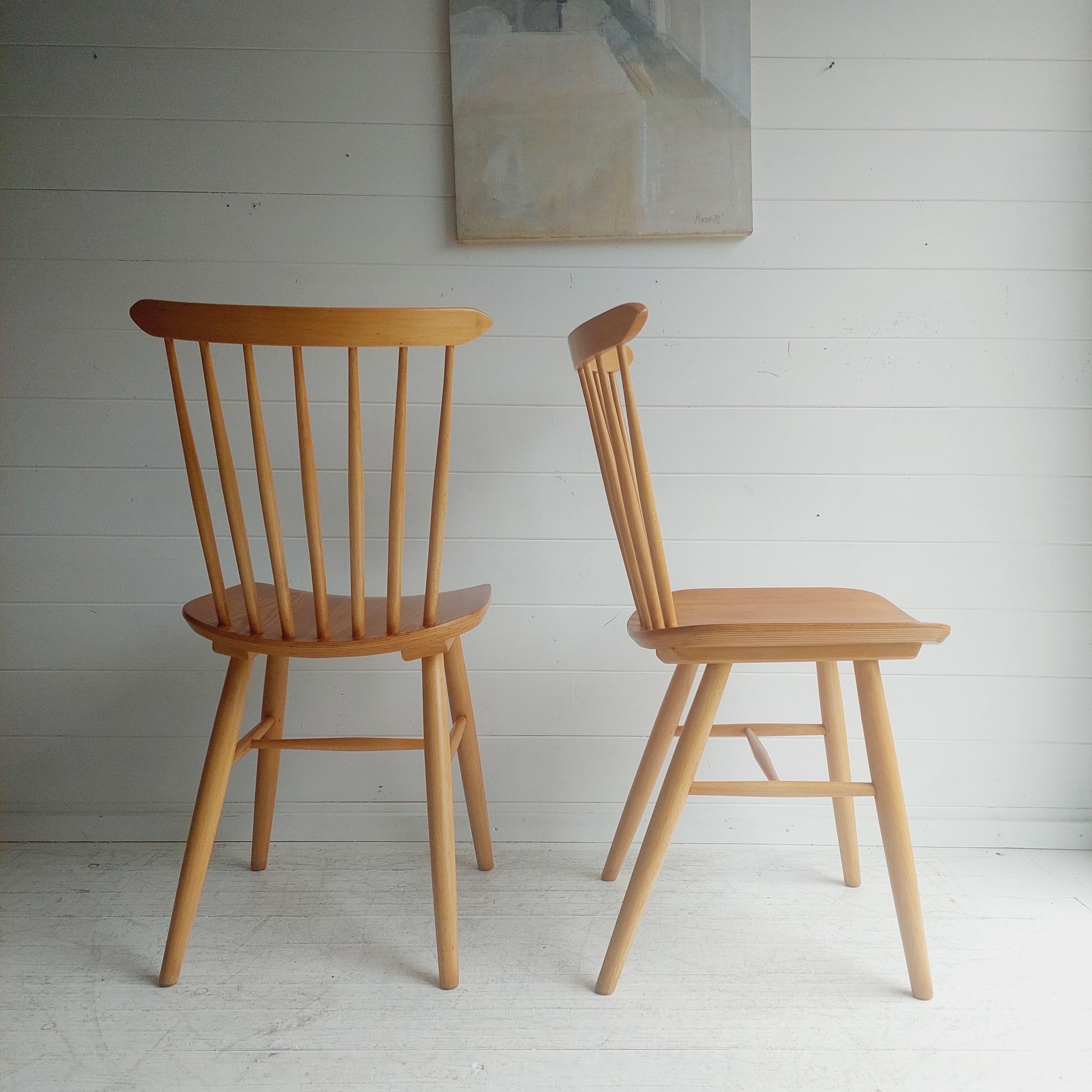 Beech  1950'S Czech Harlequin spindle back Dining Chairs By Ton Set of 2