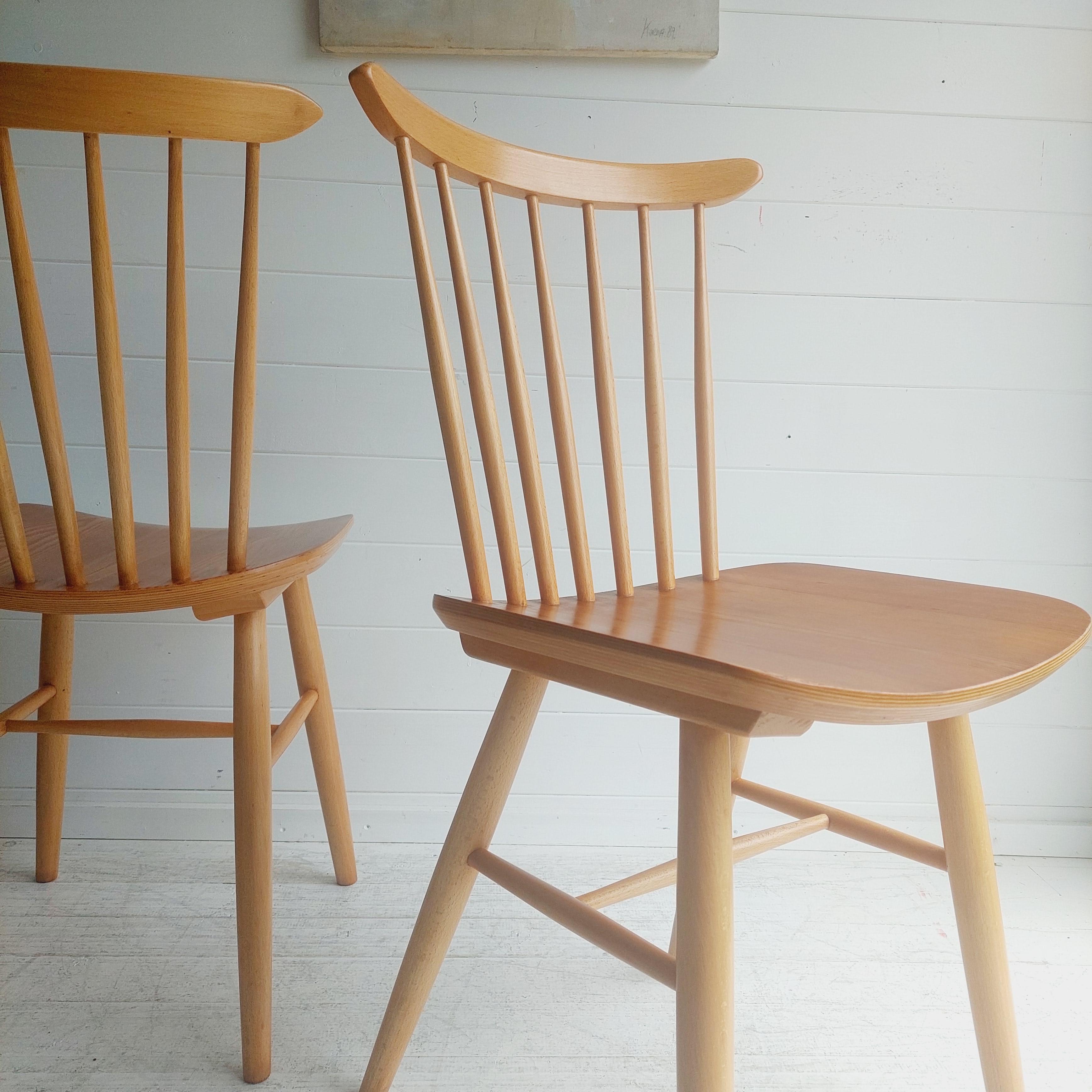  1950'S Czech Harlequin spindle back Dining Chairs By Ton Set of 2 2
