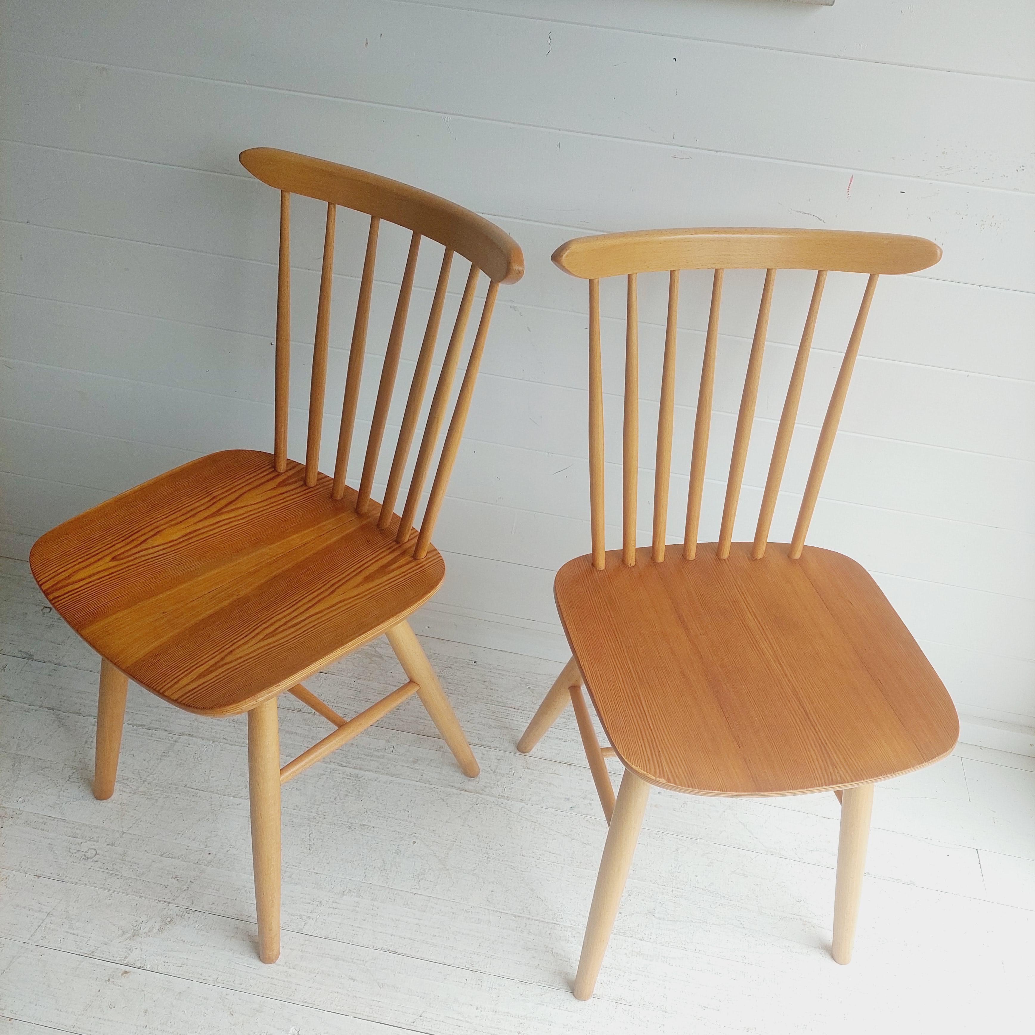 1950'S Czech Harlequin spindle back Dining Chairs By Ton Set of 2 3
