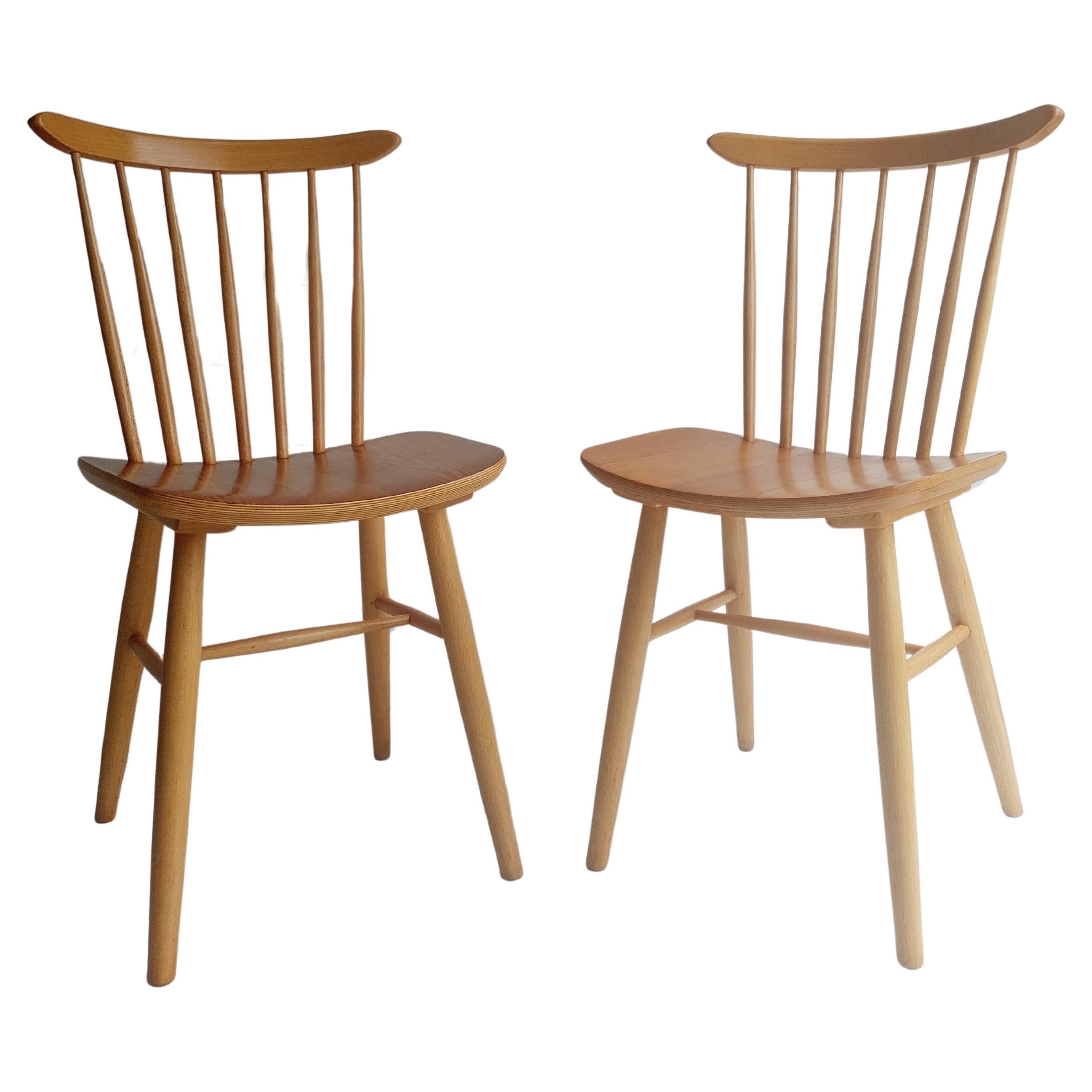  1950'S Czech Harlequin spindle back Dining Chairs By Ton Set of 2