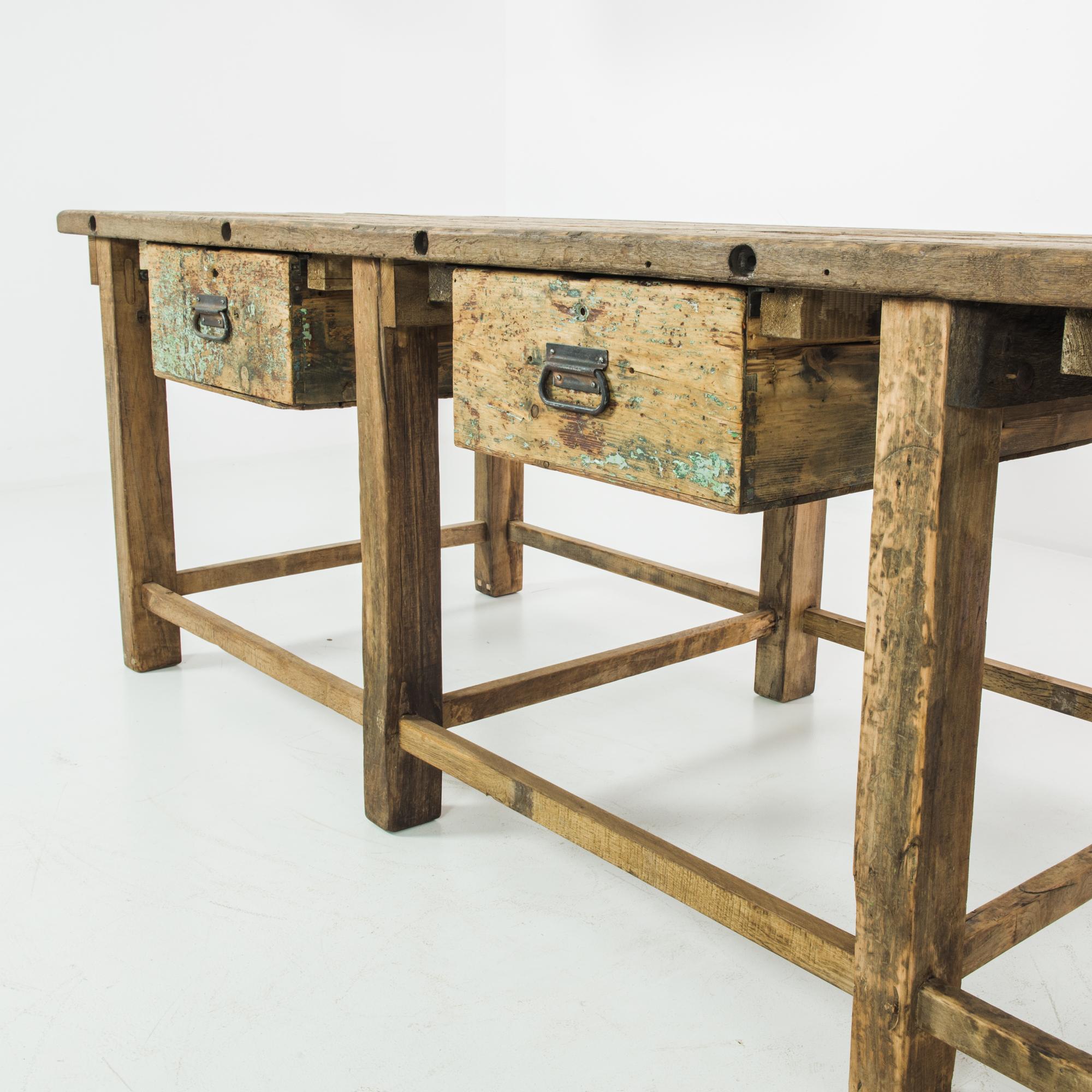 Mid-20th Century 1950s Czech Industrial Wooden Work Table