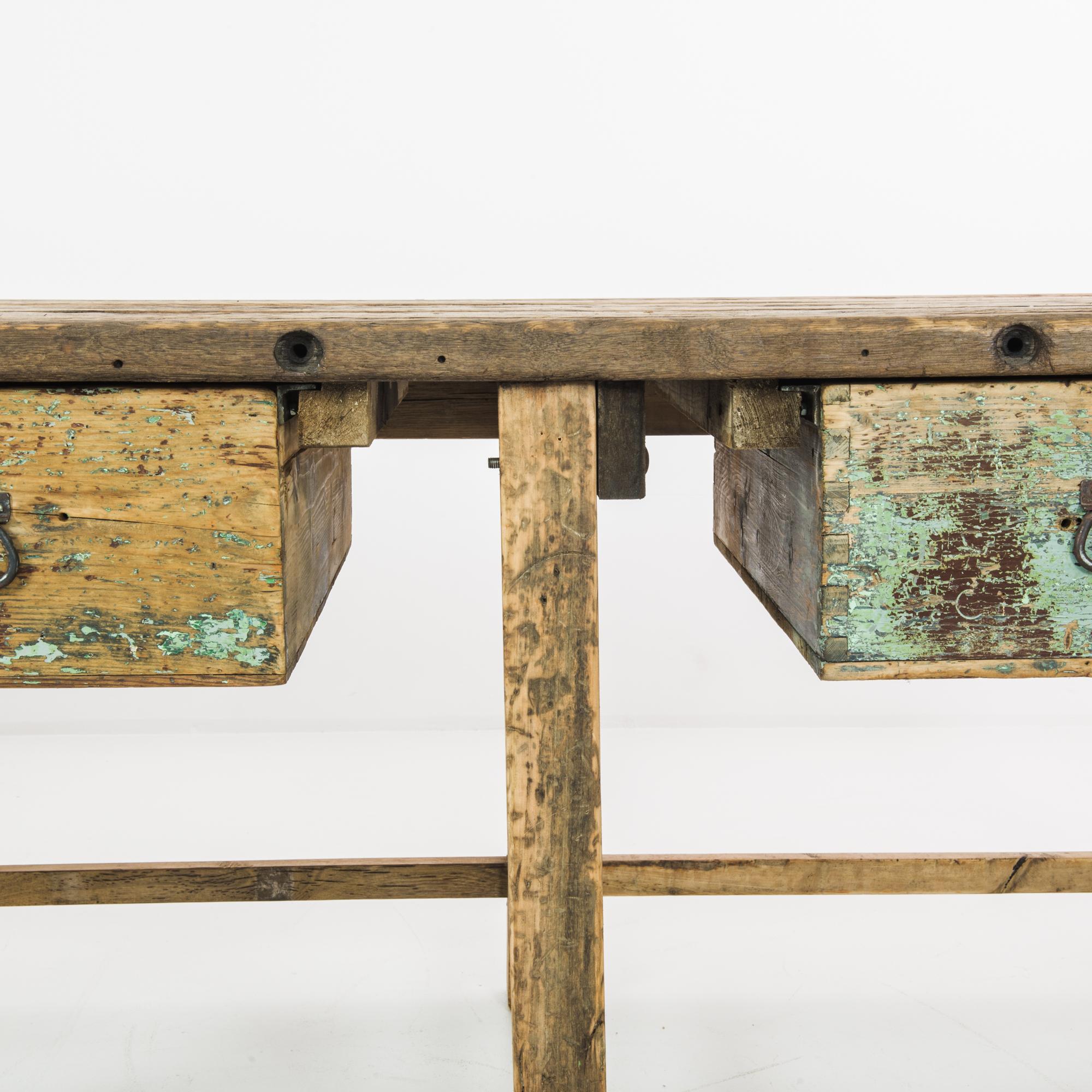 Metal 1950s Czech Industrial Wooden Work Table