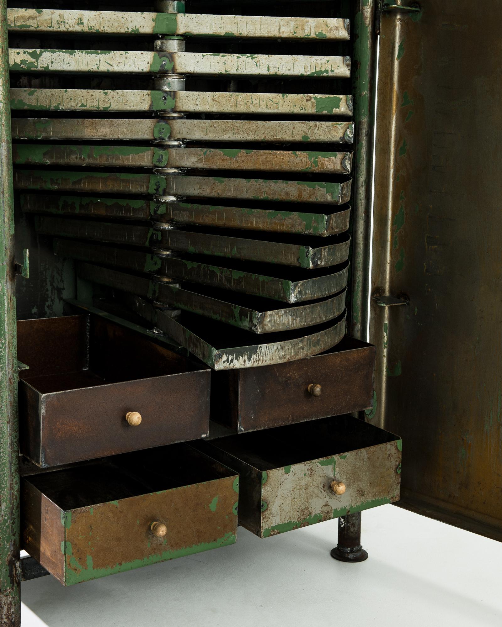 Steel 1950s Czech Industrial Workstation Cabinet