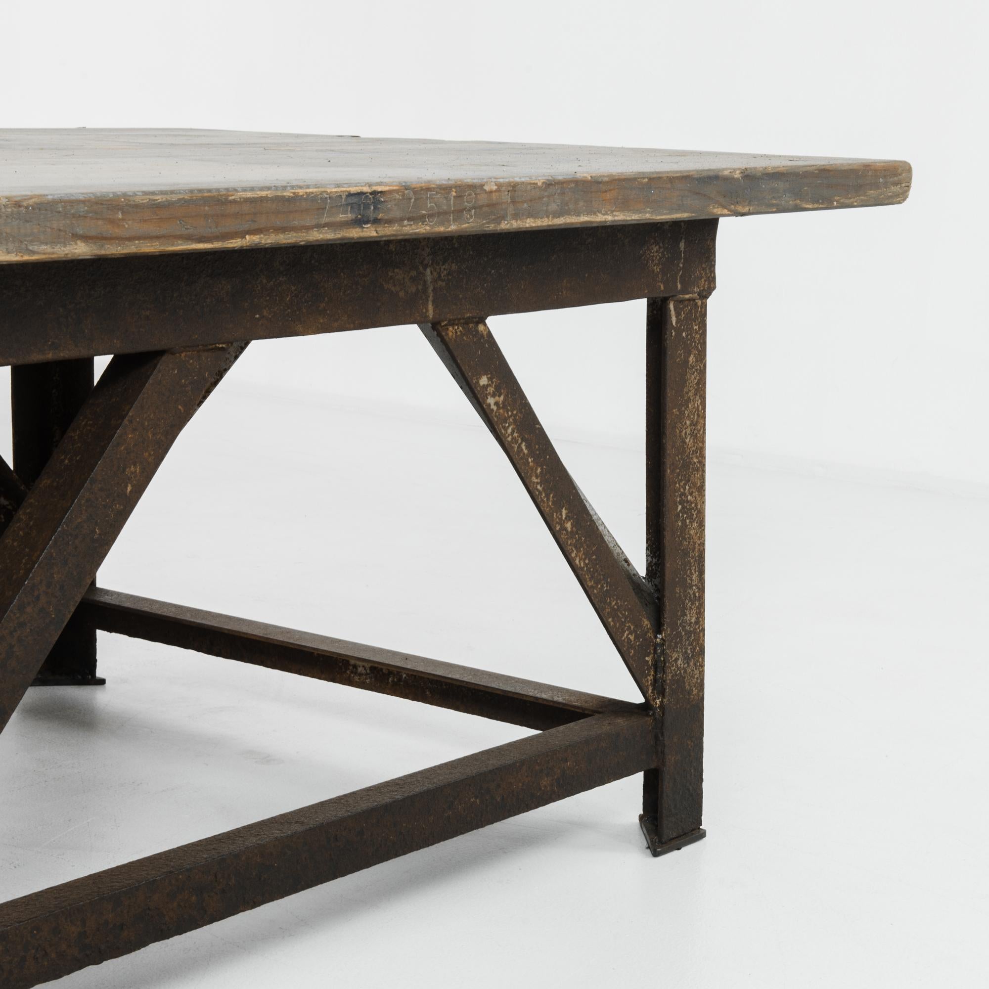 Mid-20th Century 1950s Czech Iron Table with Wooden Top
