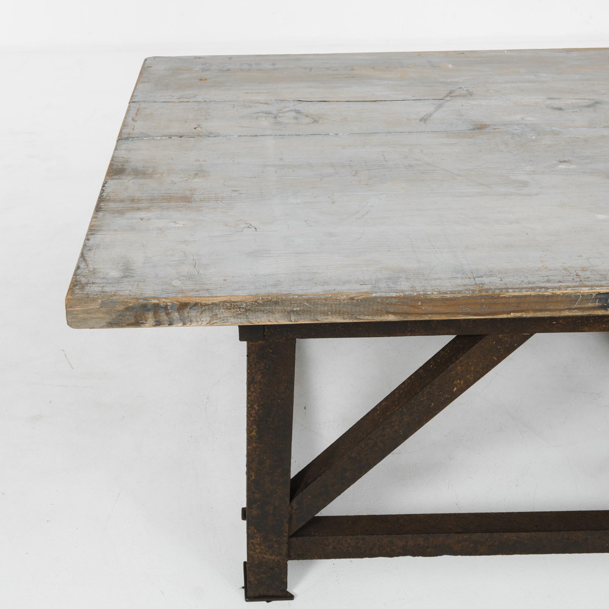 1950s Czech Iron Table with Wooden Top 1