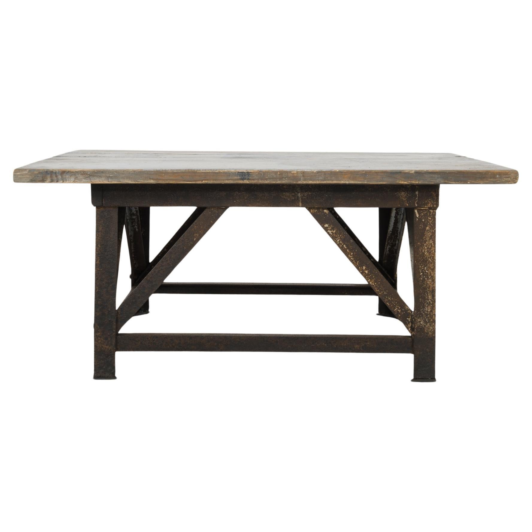 1950s Czech Iron Table with Wooden Top