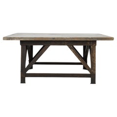 1950s Czech Iron Table with Wooden Top