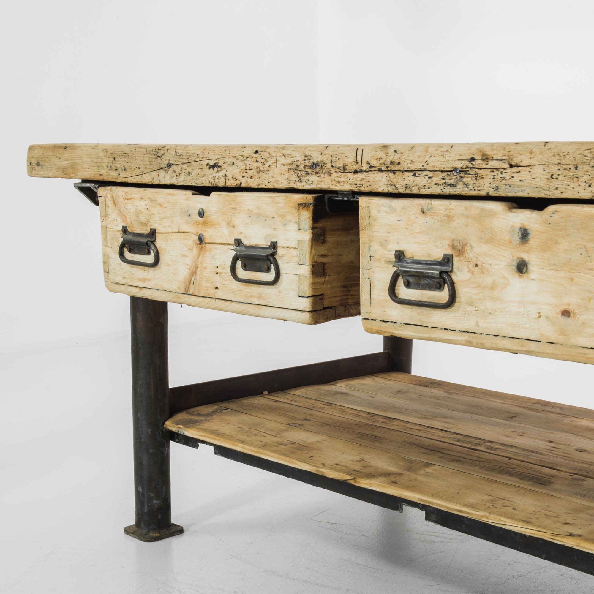 Mid-20th Century 1950s Czech Metal and Wooden Work Table